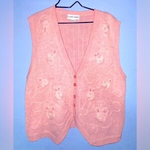Women’s vintage granny chic knitted pink Alfred Dunner vest L
